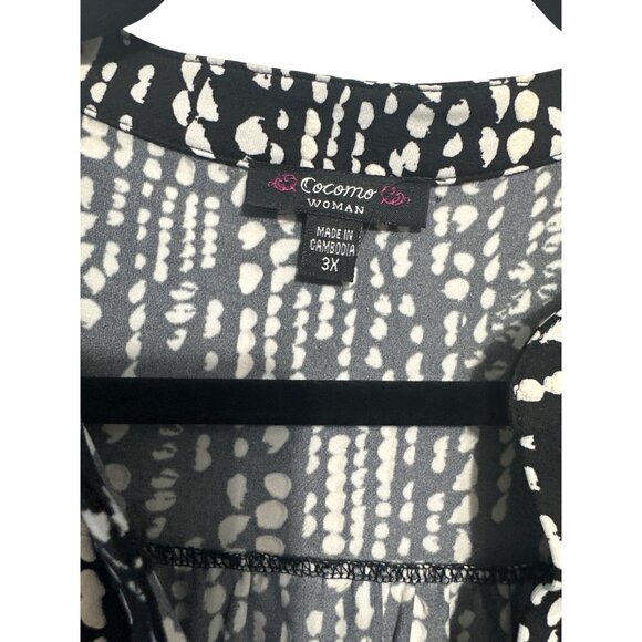 Cocomo Woman Black & White Abstract Print 3X Blouse With 3/4 Sleeves - Picture 2 of 8